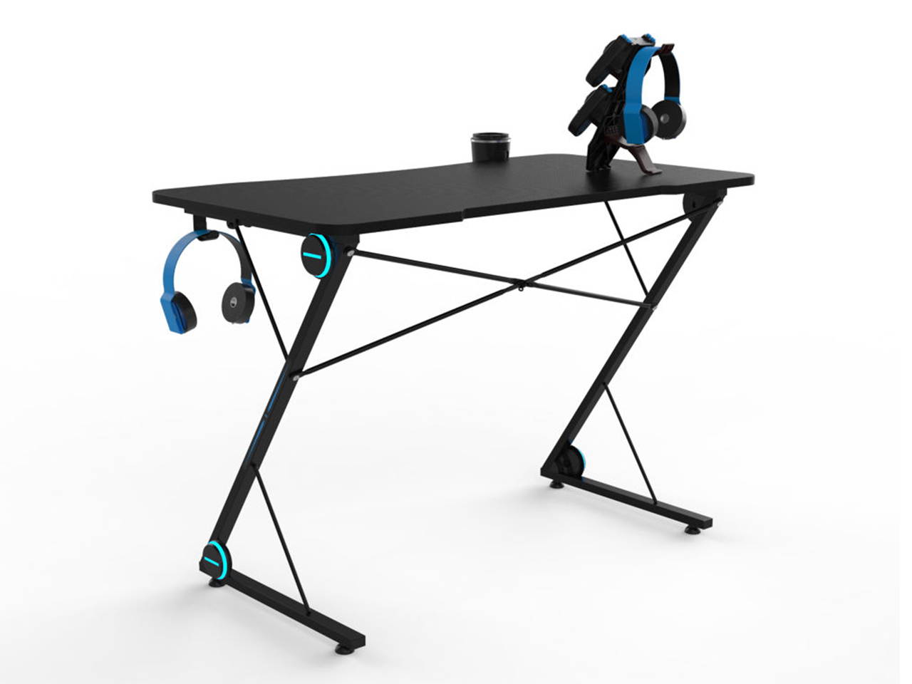 Gaming Desk 47.2" W x 23.6" D Office Computer Table, Black Gamer Workstation with 2 Cable Management Holes