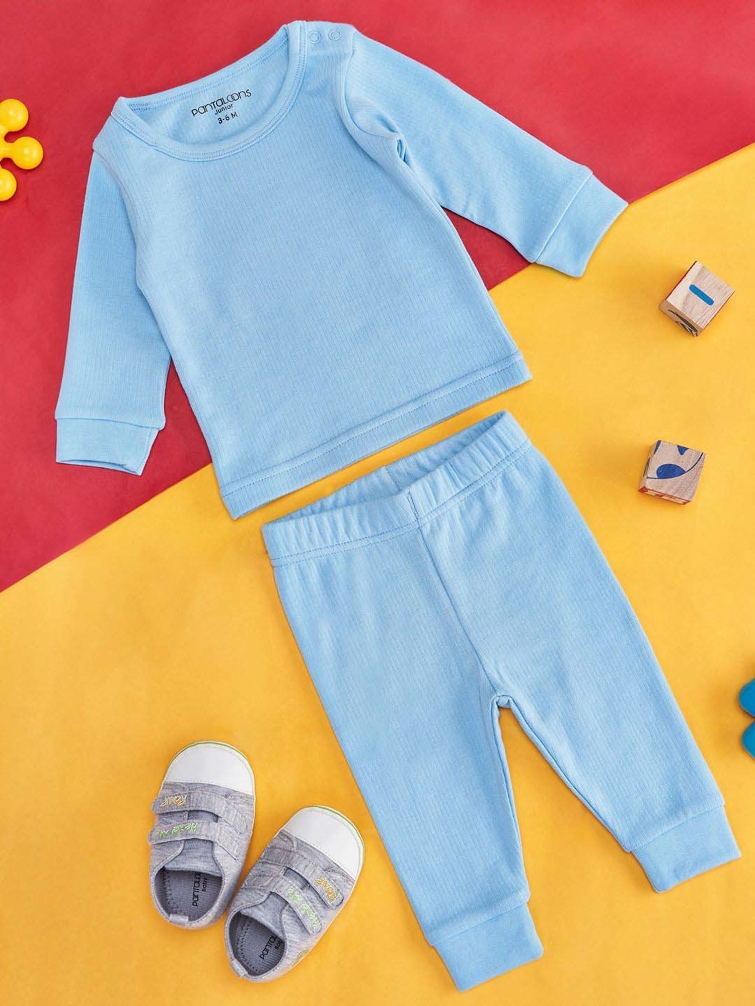 Pantaloons Baby Kids Blue Regular Fit Full Sleeves Thermal Set