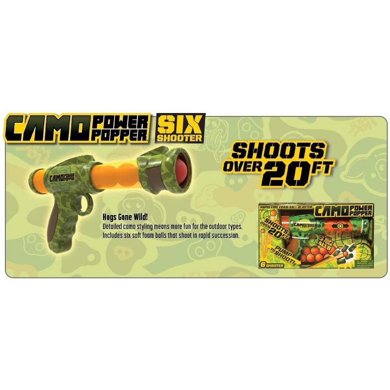 Hog Wild Camo Power Popper Six Shooter Toy, Shoots Foam Balls!
