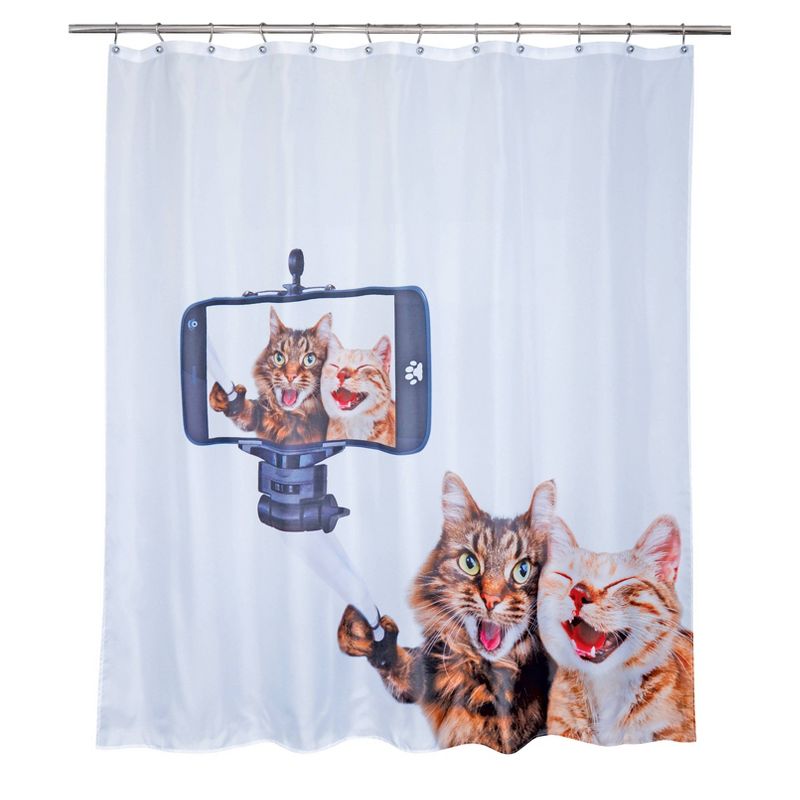 Cat Selfie Shower Curtain White - Moda at Home