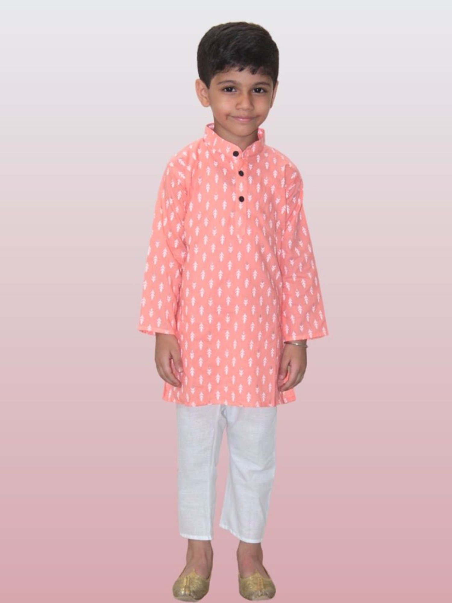 Tippy Top Kids Peach & White Printed Full Sleeves Kurta with Pyjamas