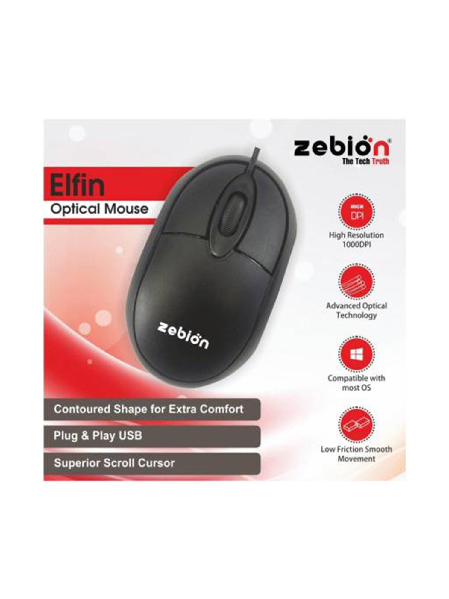 Zebion Elfin Wired Optical Mouse Usb 2.0 - Black