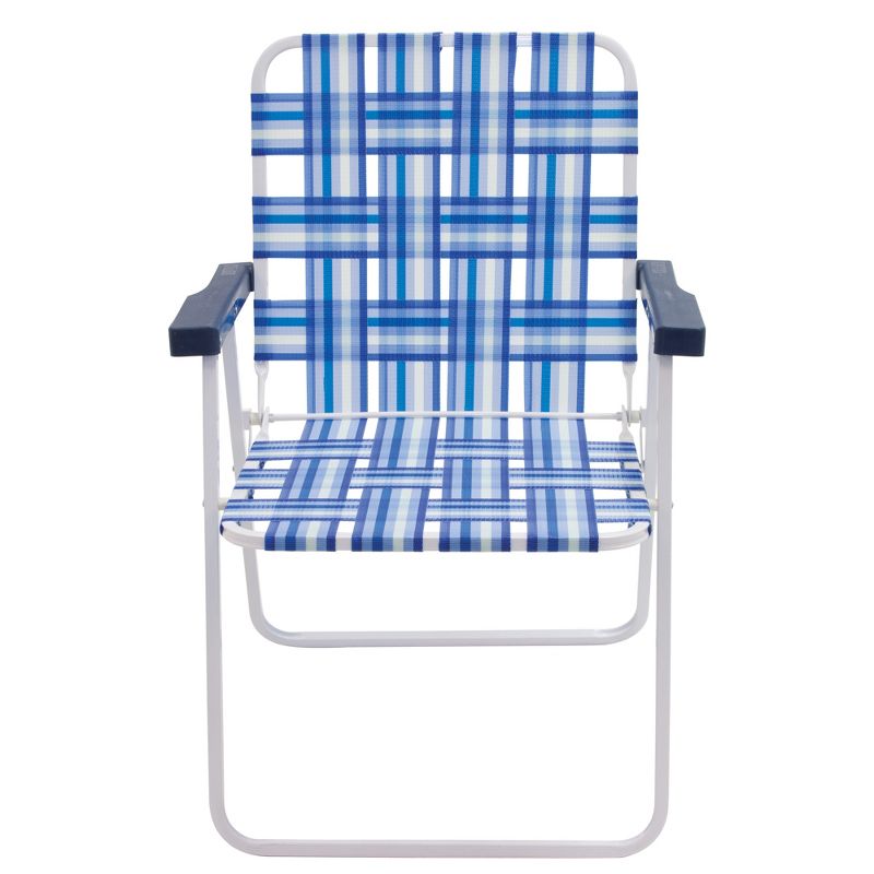 RIO Brands Outdoor Heavy Duty Steel Frame Folding Woven Web Beach Lawn Patio Chair, Blue