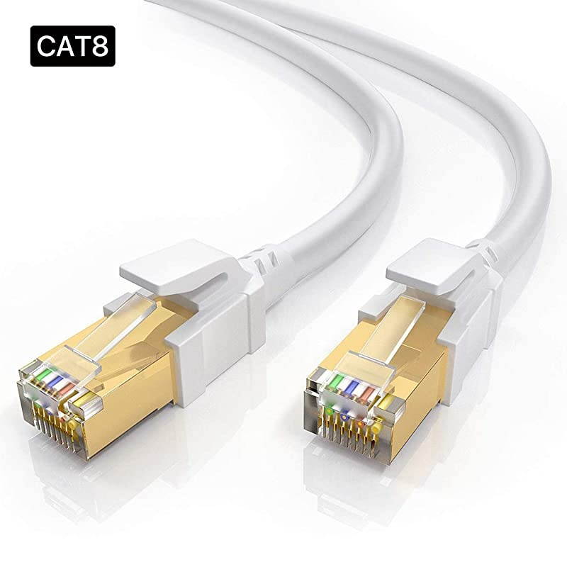 Cat8 Ethernet Cable 25FT with Cable Clips  Shielded RJ45 LAN Internet Network Cable 40Gbps 2000MHz Gigabit Patch Cord Wire for Modem Router PS3 PS4 Xbox White