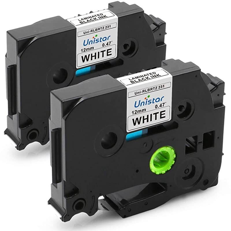 Ptouch Tapes 12mm Label Maker Tapes TZe231 TZe 231 Replacement for Brother pTouch PTH110 PTD200 PTD600 Ptd400 Standard Laminated Black on White 262 Feet Roll 2Pack