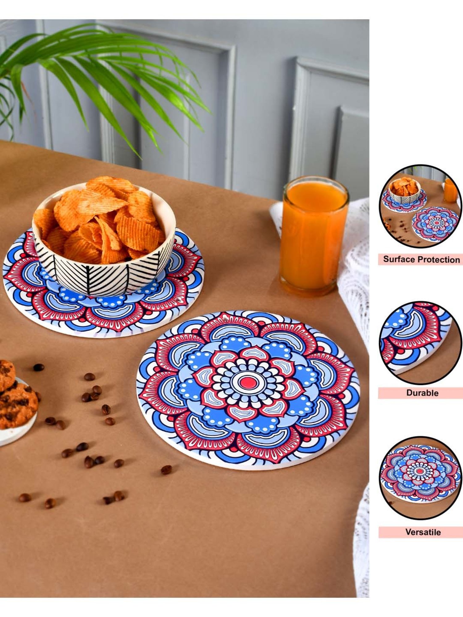 Crayton Hexagon Beige Geometric MDF Coaster - Set of 4