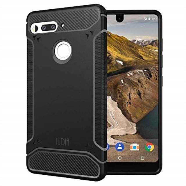 essential phone ph1 case, tudia carbon fiber design lightweight tamm tpu bumper shock absorption cover for essential phone ph1 black