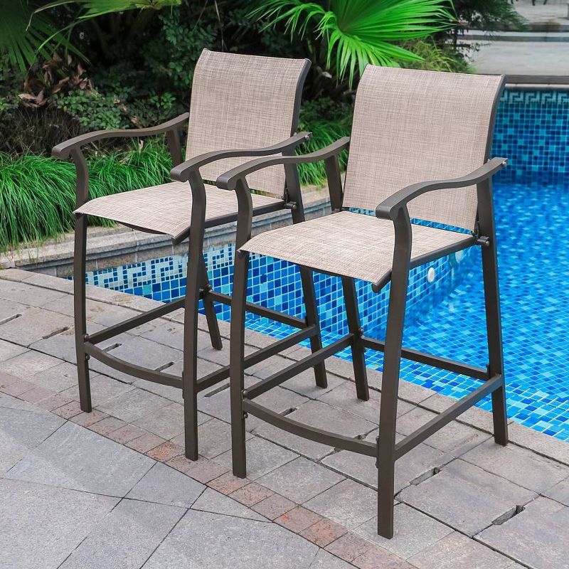 2pc Outdoor Counter Height Aluminum Bar Stools - Beige - Crestlive Products