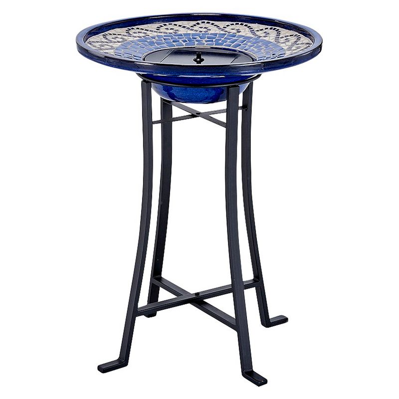 Smart Living 28.75" Mosaic Ceramic Solar Birdbath with Metal Stand