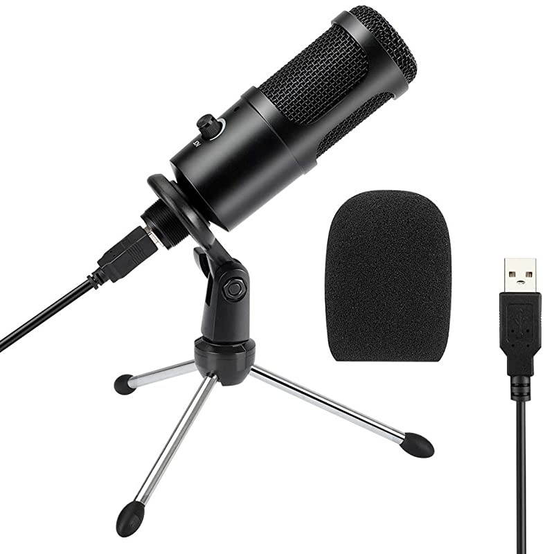 USB Microphone  Condenser PC Mic with Tripod Stand for Gaming Podcast Skype Chatting YouTube Videos Voice Overs and Streaming Compatible with iMac PC Laptop Desktop Windows Computer