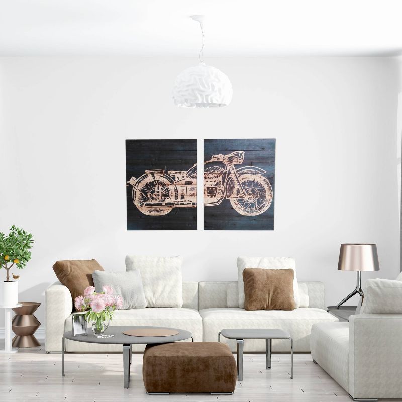 24" x 36" Motorcycle Diptych Print on Planked Wood Wall Sign Panel Blue - Gallery 57