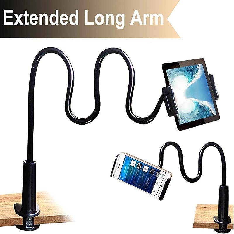 amp Tablet 2 in 1 Stand Holder Clip with Grip Flexible Long Arm Gooseneck Bracket Mount Clamp Compatible with PadiPhone X8766s Plus Samsung S8S7  Kindle Fire HD and More Black