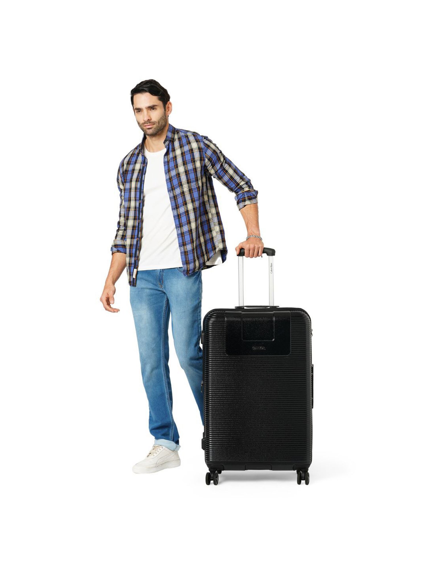 Calvin Klein Avenue Black Textured Hard Cabin Trolley Bag - 78 cm