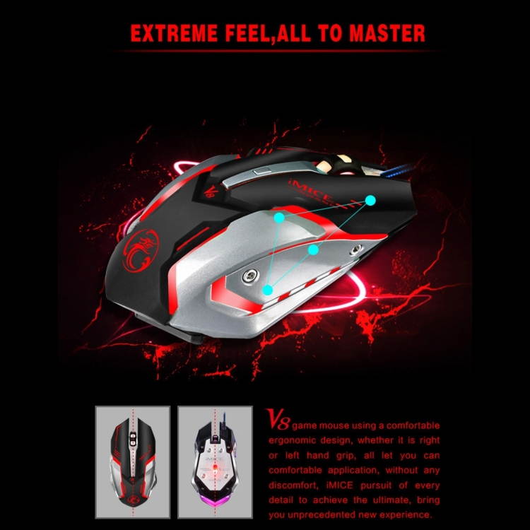 iMICE V8 LED Colorful Light USB 6 Buttons 4000 DPI Wired Optical Gaming Mouse for Computer PC Laptop