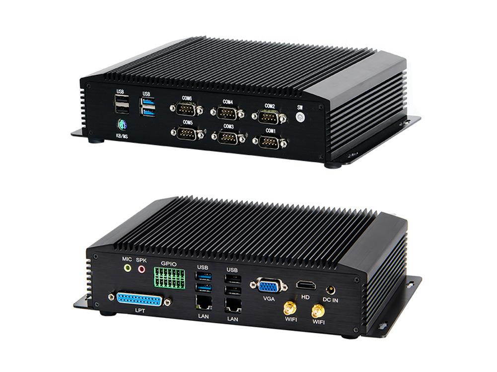 Partaker Fanless Industrial PC,Mini Desktop Computer with Intel Core i7 8550U Quad Core CPU, 4GB Ram 128GB SSD,6xCOM, 4xUSB 3.0, 4xUSB 2.0, 2xLAN, GPIO, LPT, HD Port, VGA, Wi-Fi, PS/2,Windows 10 Pro