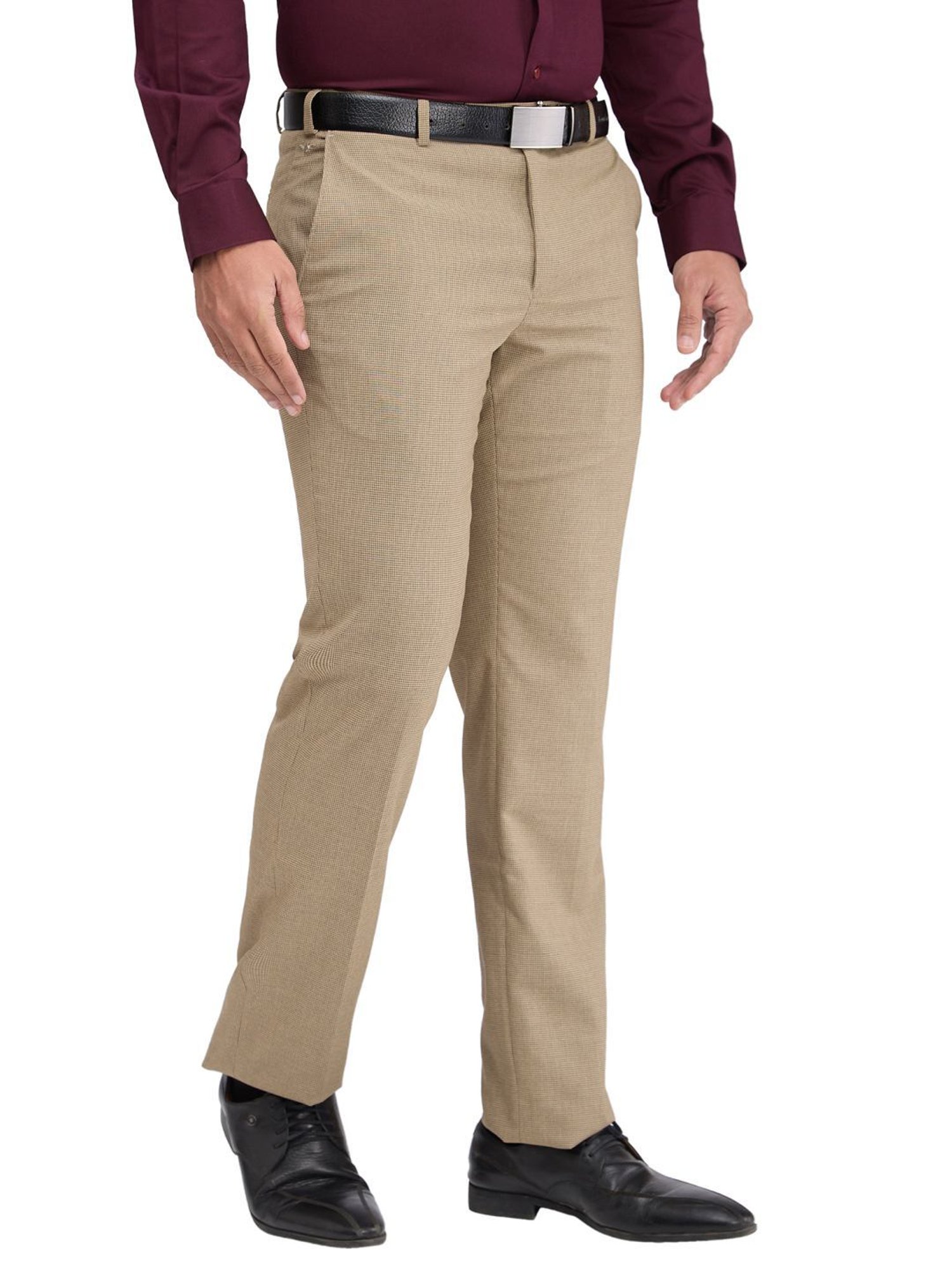 Park Avenue Brown Regular Fit Self Pattern Trousers