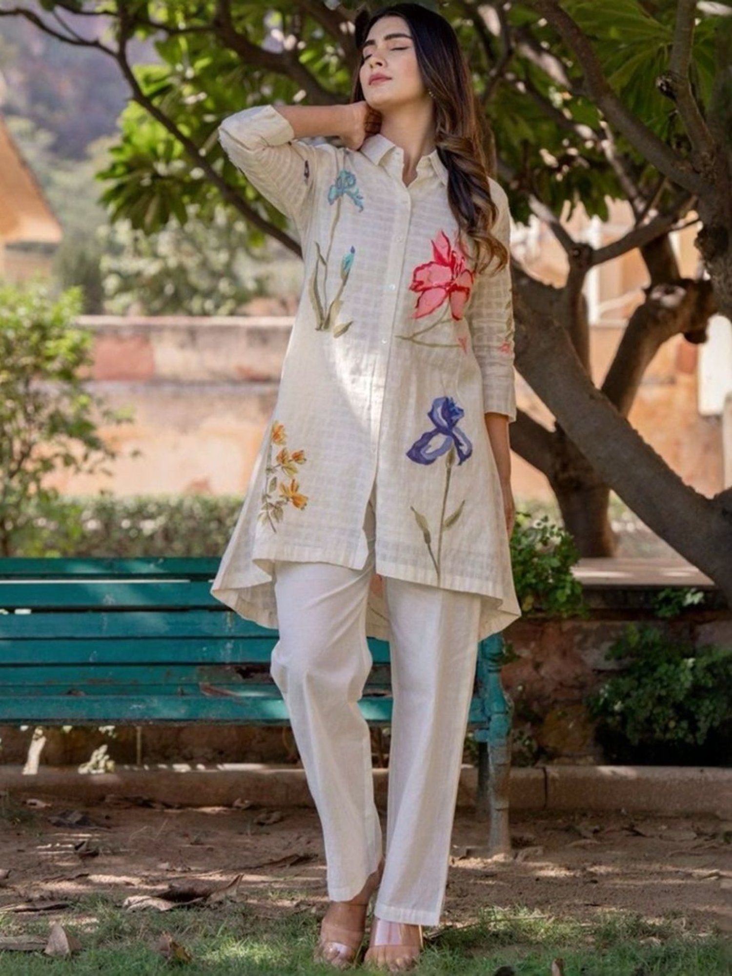 Autumnlane White Teresa Angel Cotton Tunic with Pant Co-ord Set