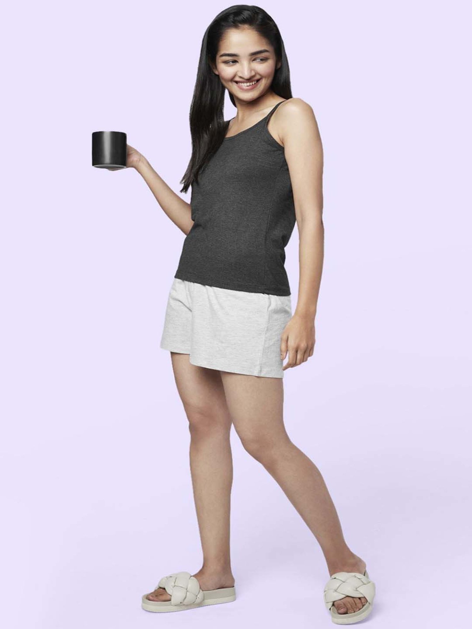 YU by Pantaloons Grey & Blue Cotton Camisoles - Pack Of 2