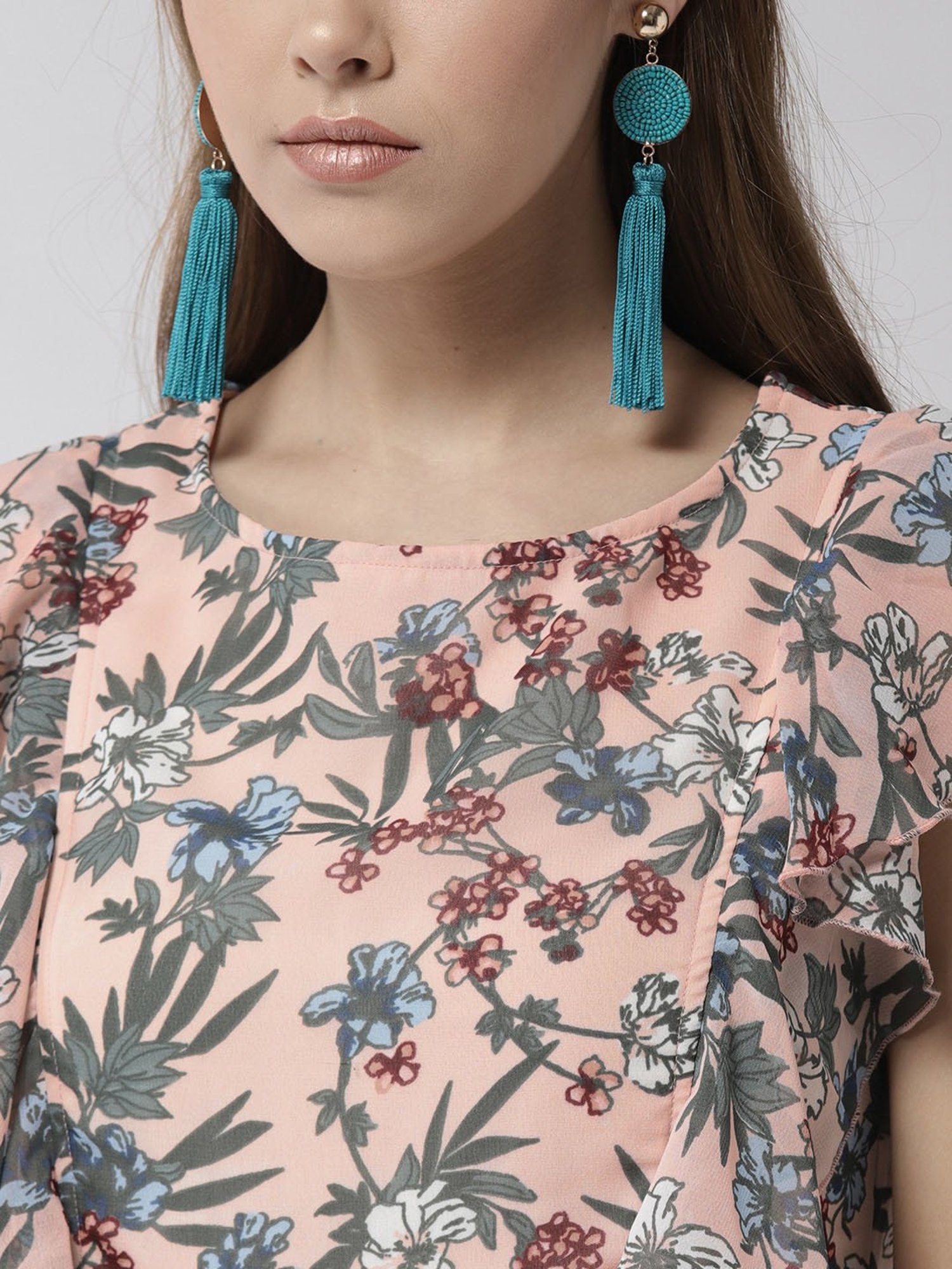 StyleStone Peach Floral Print Maxi Dress