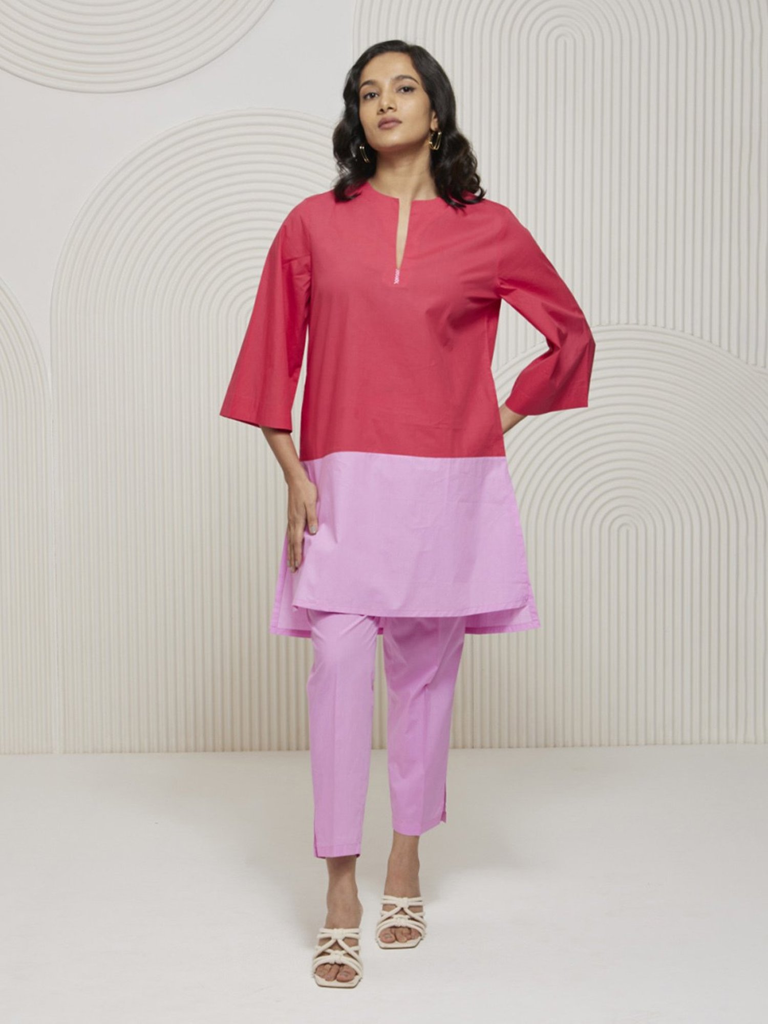 Artagai Midnight Navy Elevated Basics Co-Ord Set With Notch Collar Top And Straight Pants