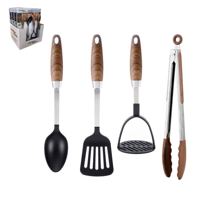 Hamilton Beach 4pc Utensil Set with Wood-like Handles - Black/Silver