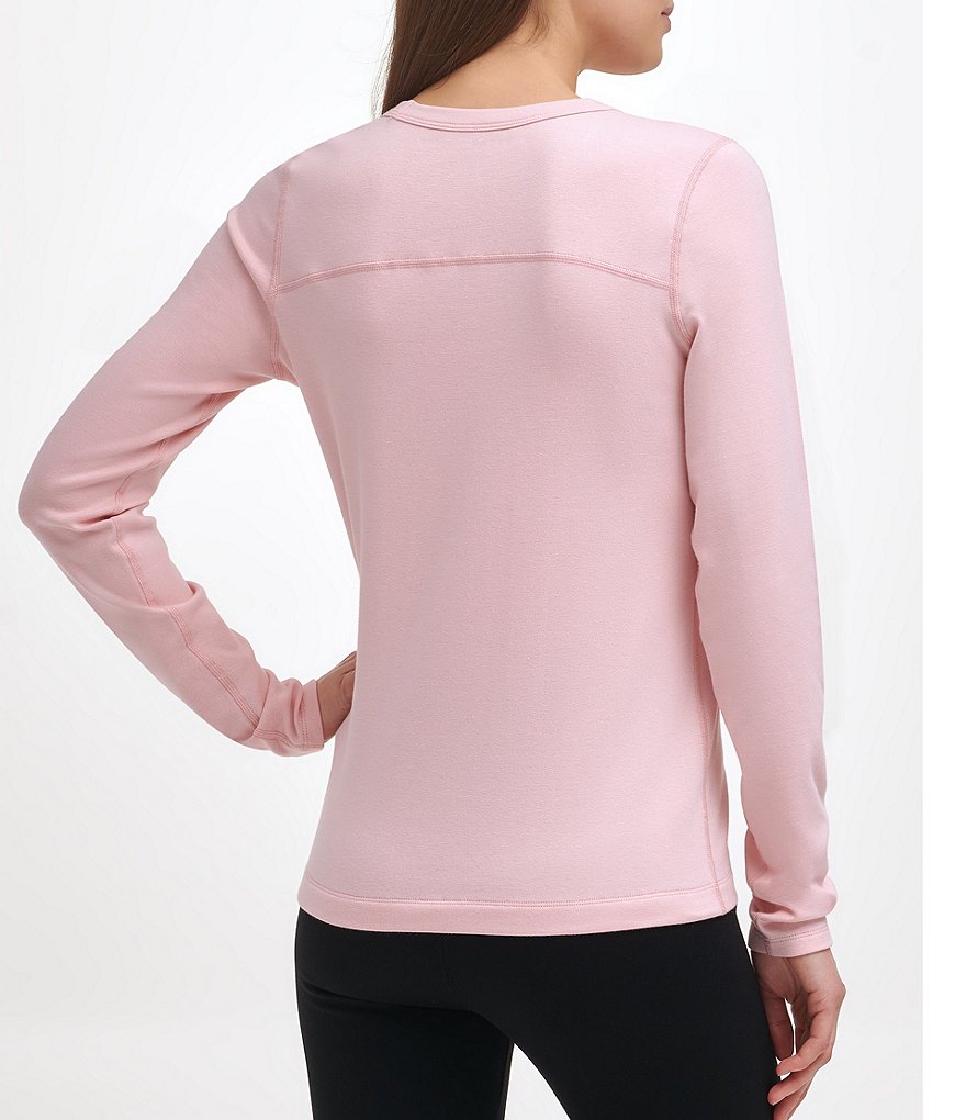 DKNY Sport Knit Jersey Cotton Blend Long Sleeve Logo Embroidered Tee