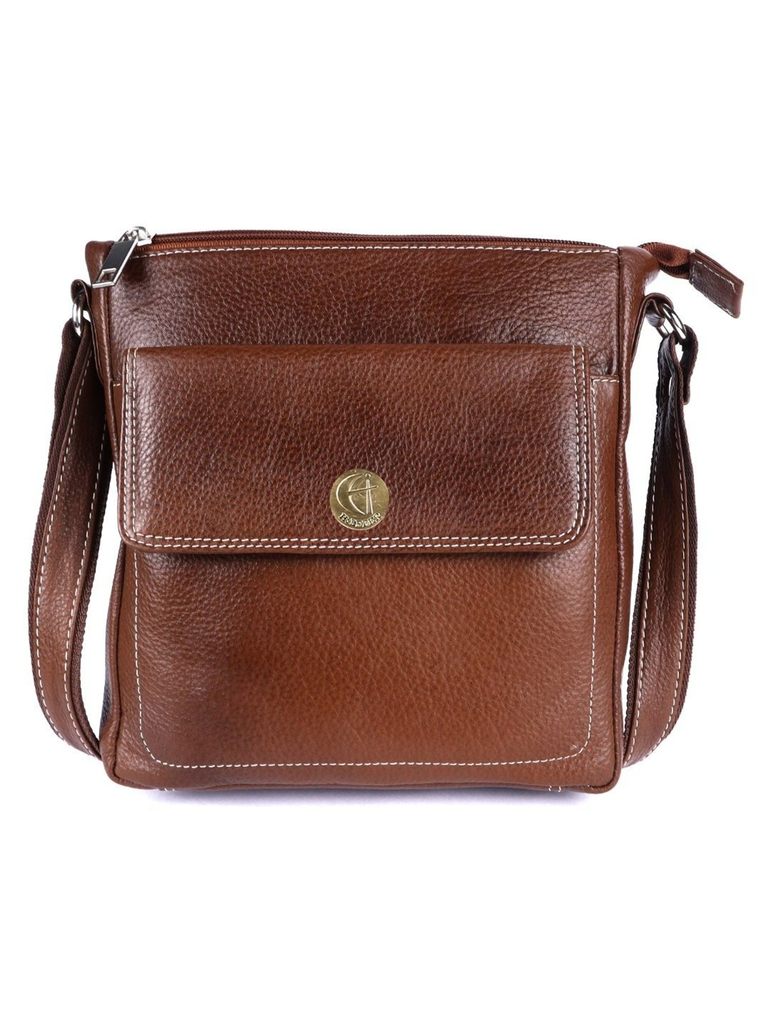 HiLEDER Brown Textured Medium Leather 8 inch Cross Body Bag