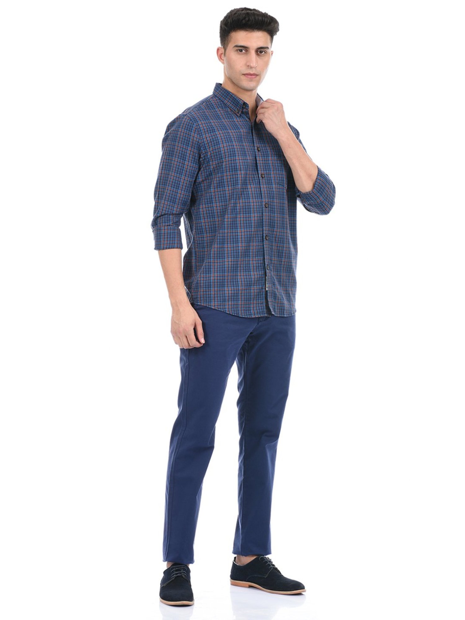 London Fog Navy Blue Regular Fit Trousers