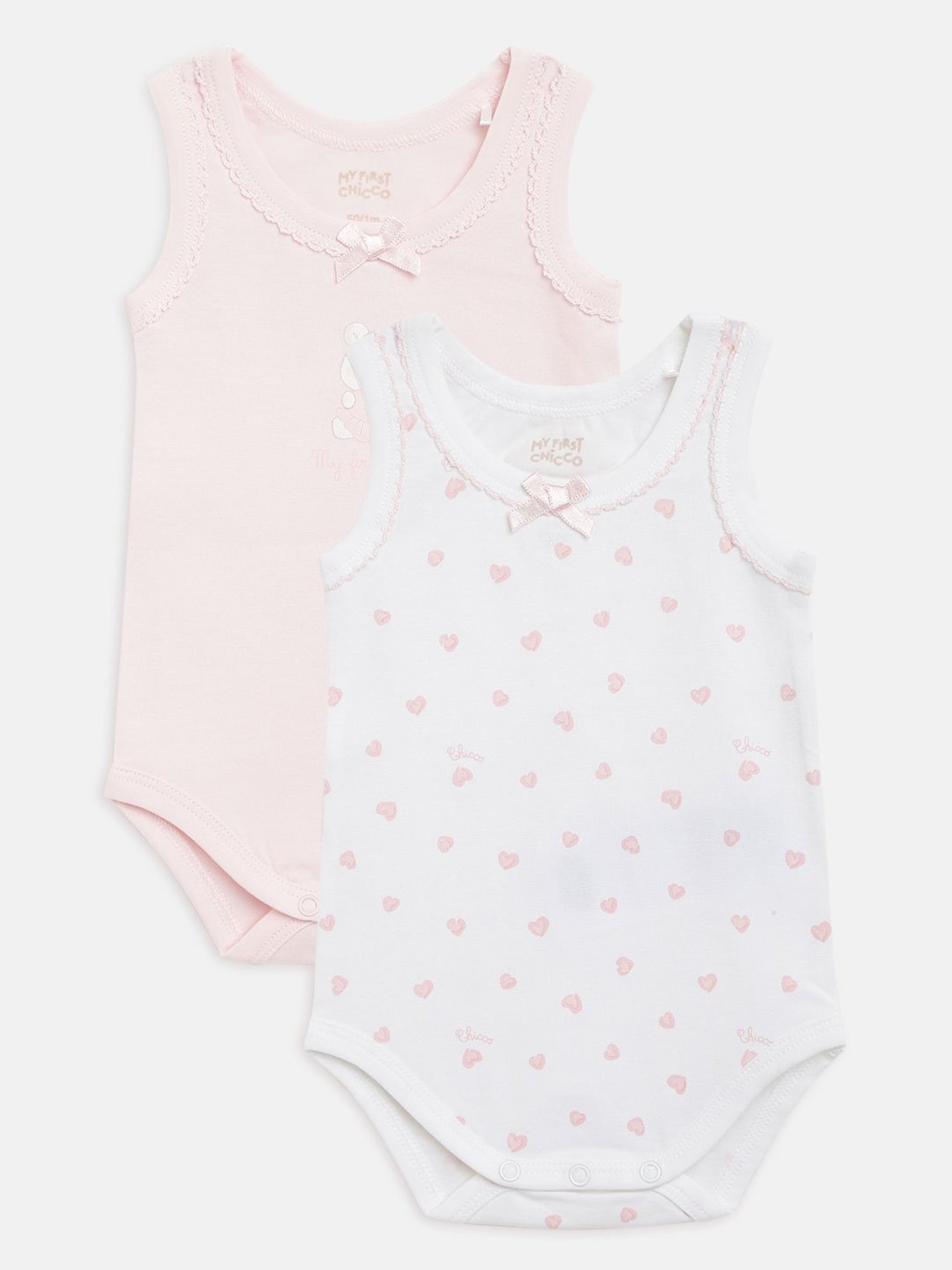 Chicco Kids White & Light Pink Printed Bodysuit (Pack Of 2)