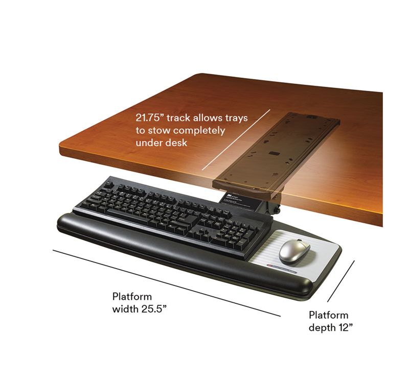 3M Sit/Stand Easy Adjust Keyboard Tray Highly Adjustable Platform Black AKT180LE