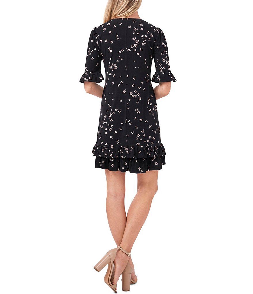 CeCe Cascading Floral Ruffle Sleeve dress