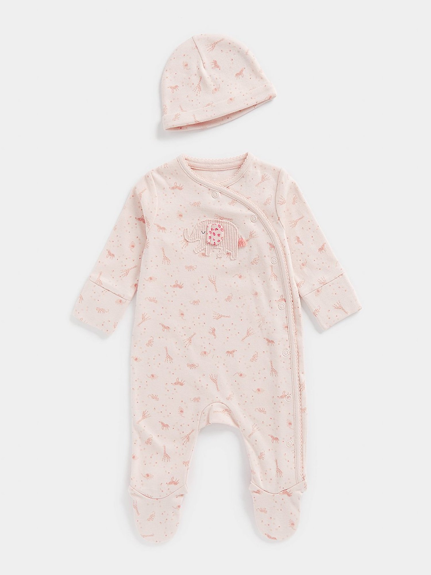 Mothercare Kids Peach Printed Full Sleeves Sleepsuit with Cap