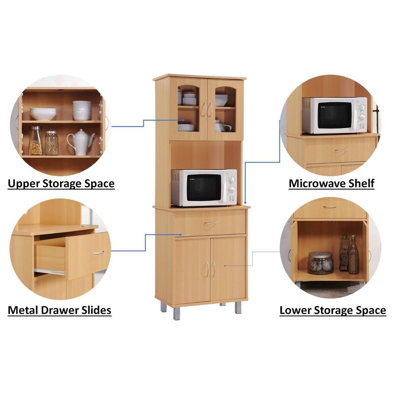 Kitchen Cabinet with Top and Bottom Compartment Pale Cream - Hodedah
