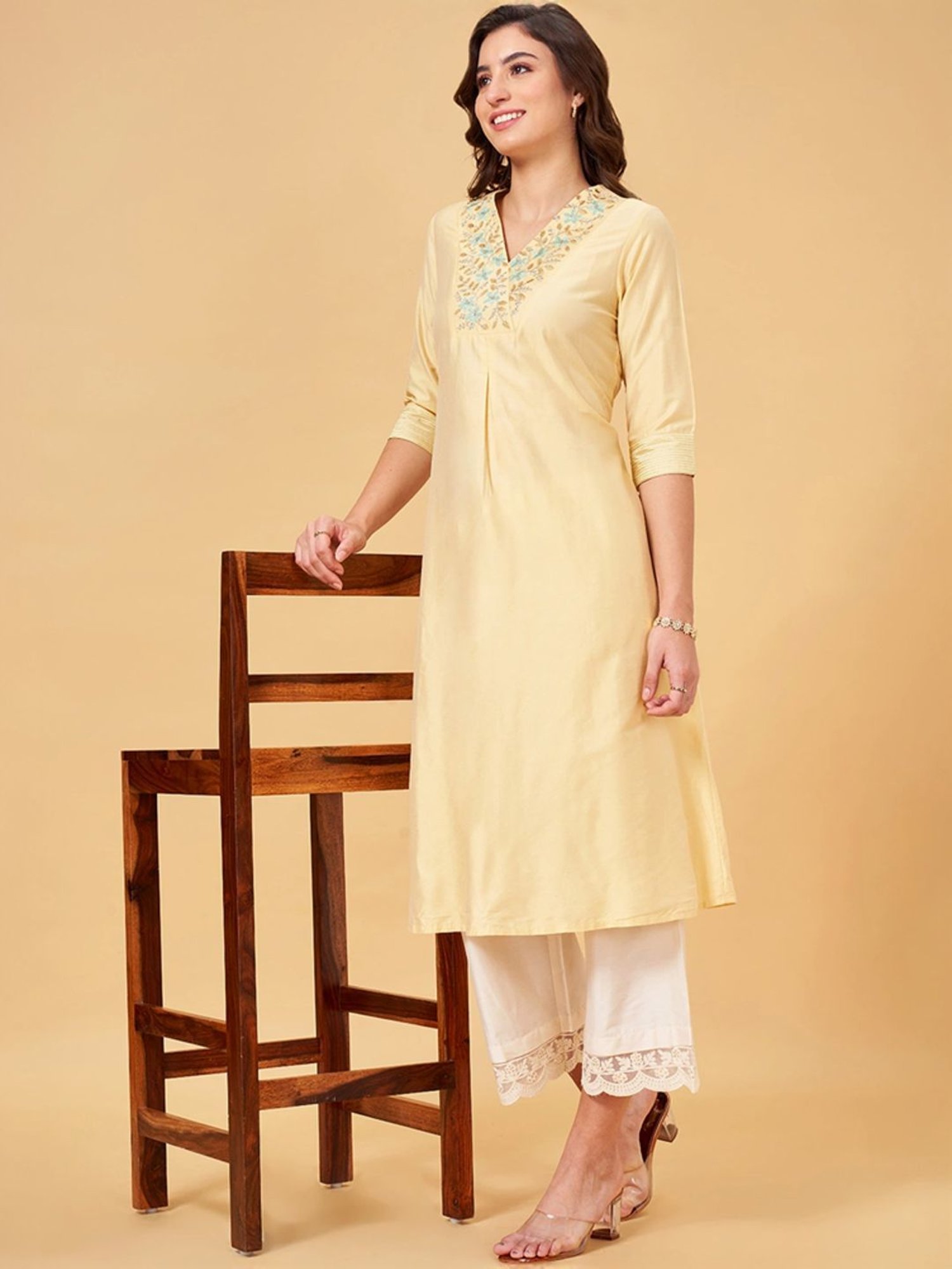 Rangmanch by Pantaloons Off-White Embroidered Palazzos