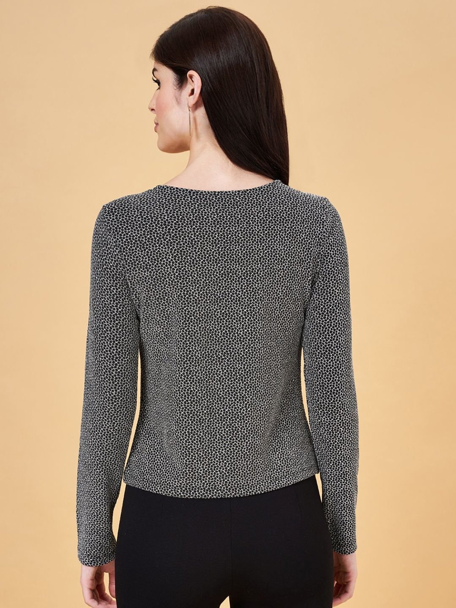 Annabelle by Pantaloons Silver & Black Animal Print Top