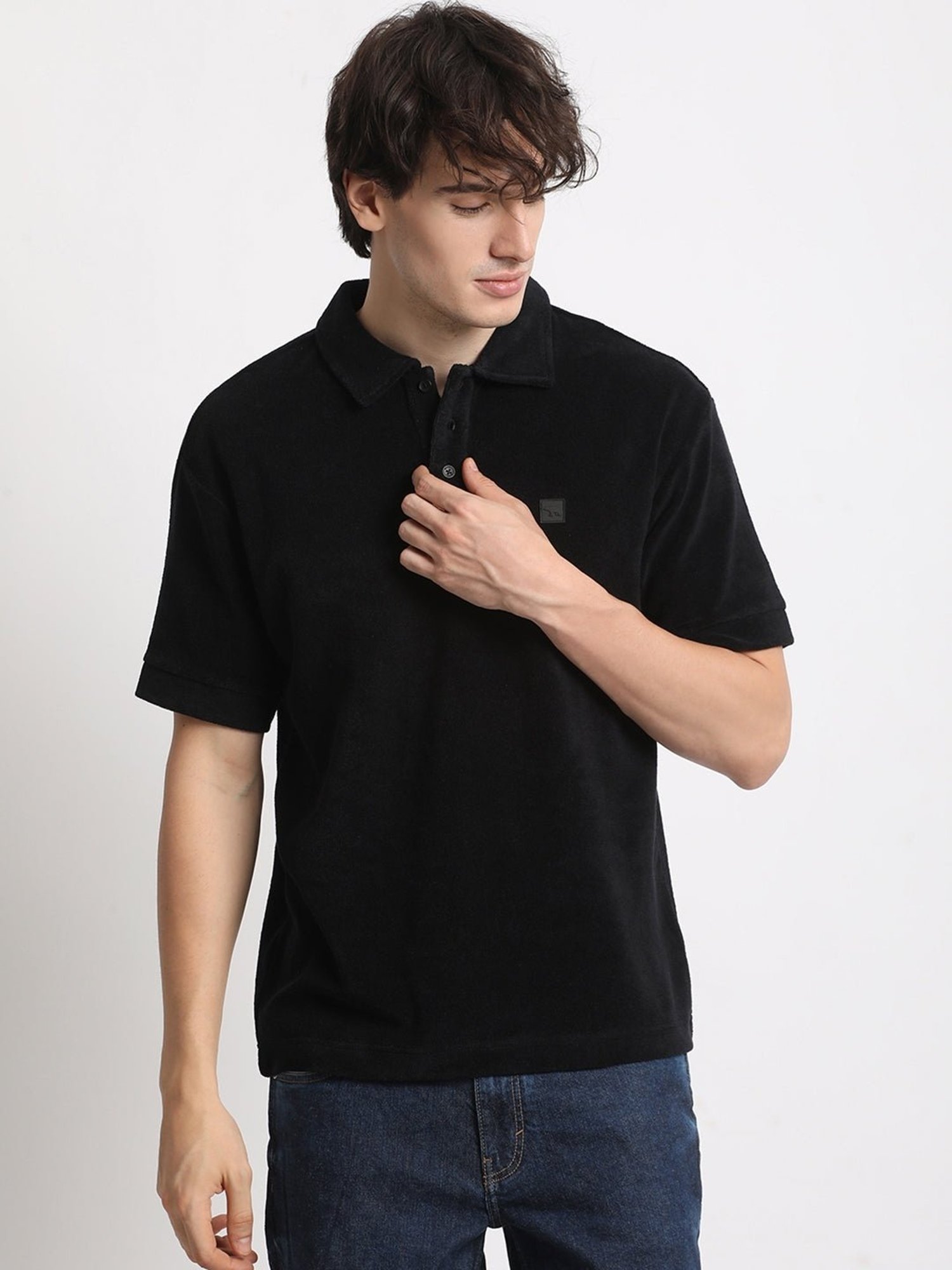 The Bear House Black Relaxed Fit Polo T-Shirt