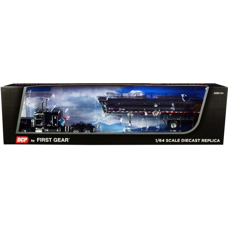 Peterbilt 389 w/ 63" Flattop Sleeper Cab & MAC Half Round End Dump Spread-Axle Trailer w/Tarp Black & Chrome 1/64 DCP/First Gear