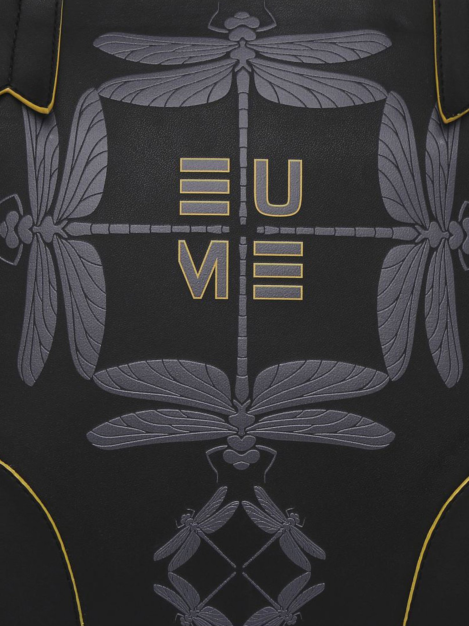 Eume Dragonfly Black Leather Printed Shoulder Handbag