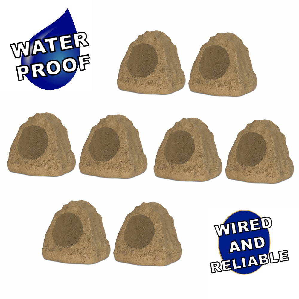Theater Solutions 8R6S Outdoor Sandstone 6.5" Rock 8 Speaker Set for Deck Pool Spa Yard Garden