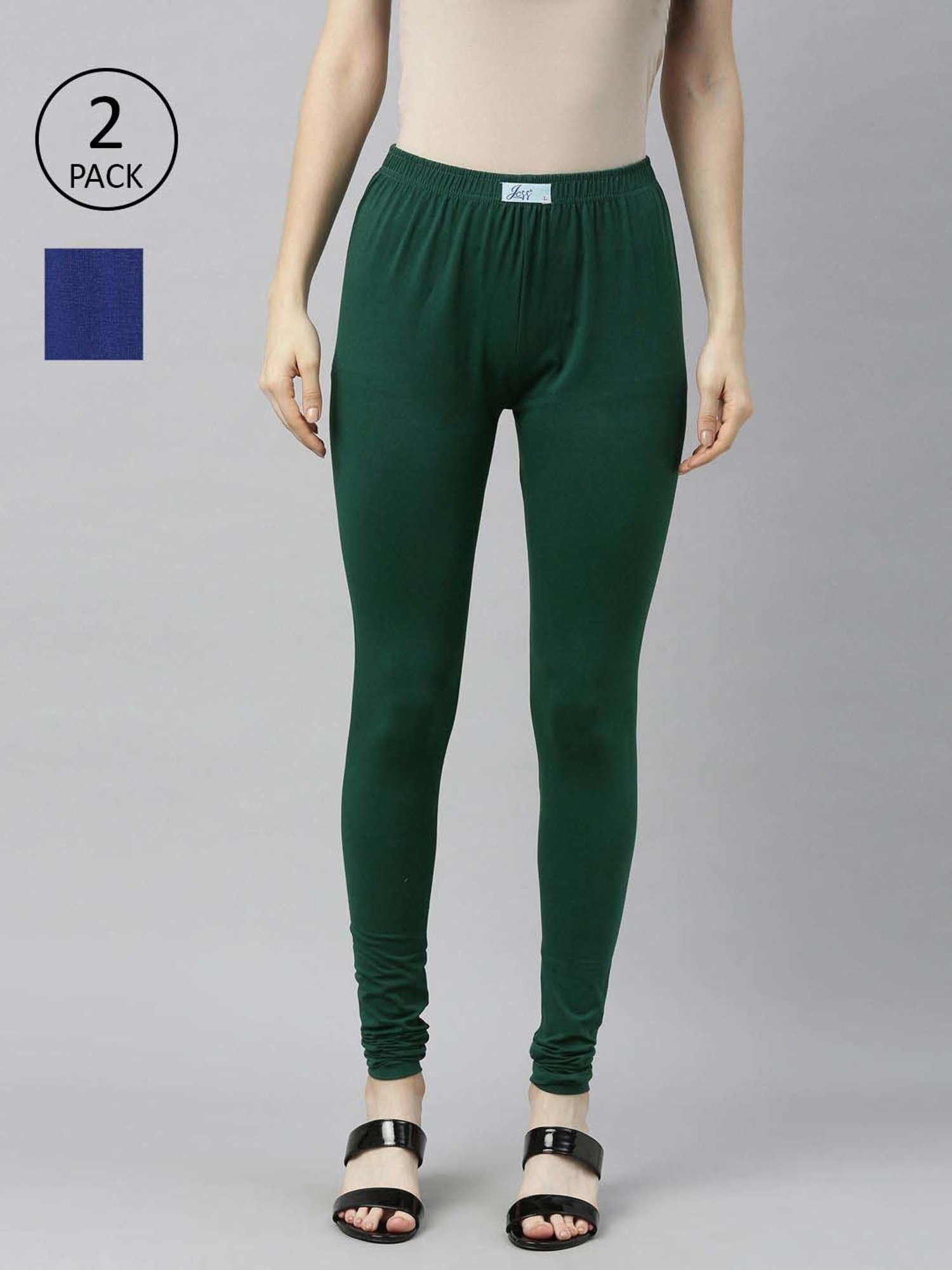 JCSS Green & Blue Cotton Leggings - Pack Of 2