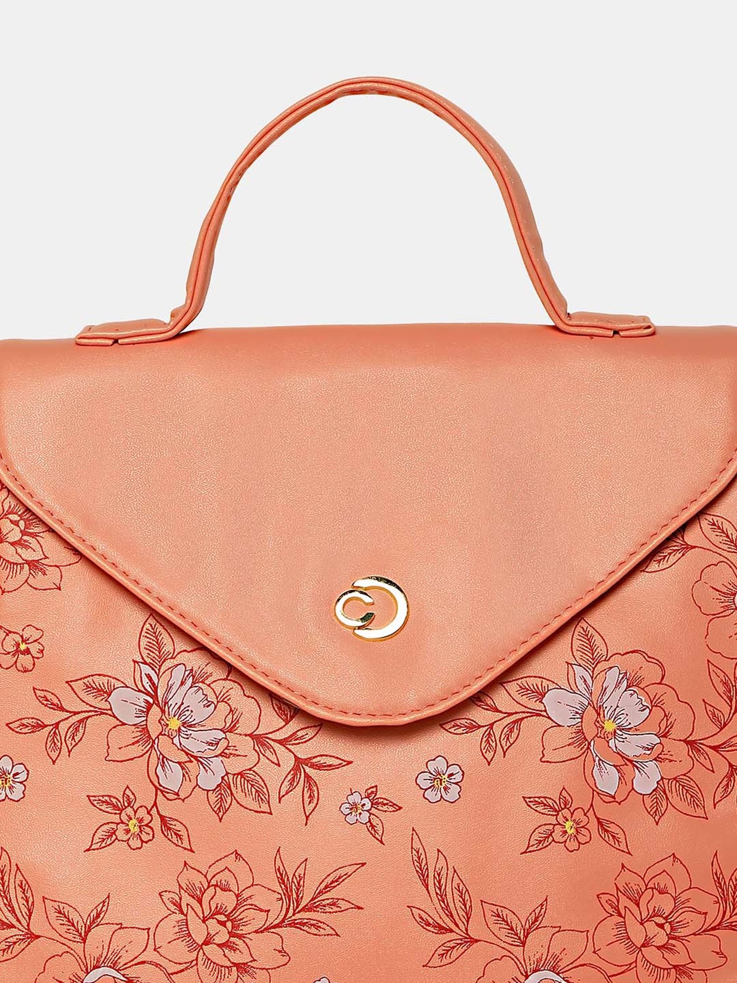 Caprese SNOW Orange Faux Leather Medium Backpack