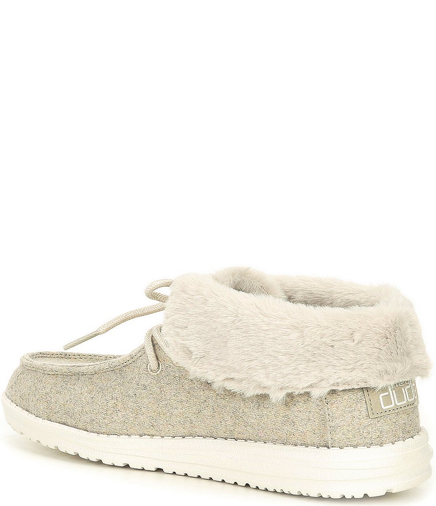 Hey Dude Women's Britt Canvas Faux-Fur Trim Lace-Up Booties