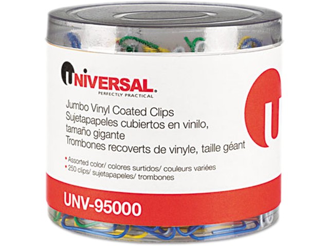 Universal Vinyl-Coated Wire Paper Clips Jumbo Assorted Colors 250/Pack 95000