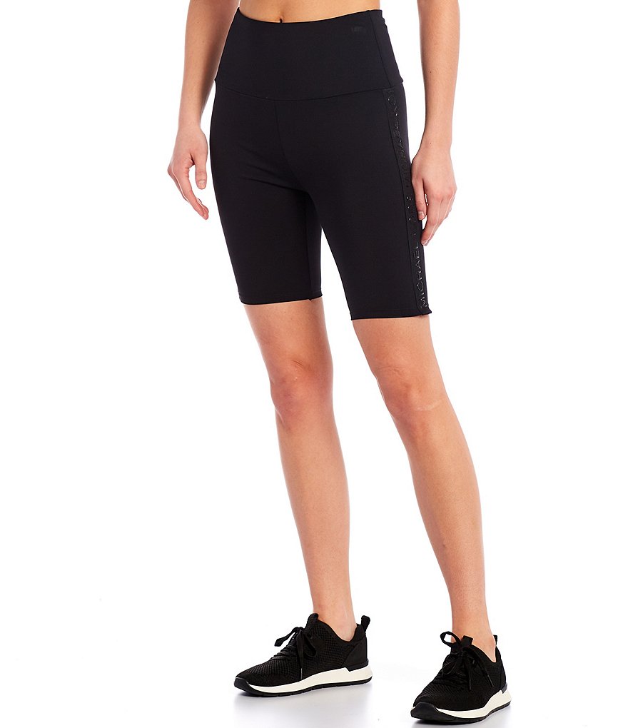MICHAEL Michael Kors Side Seam Tonal Logo Tape Trim High Rise Biker Shorts