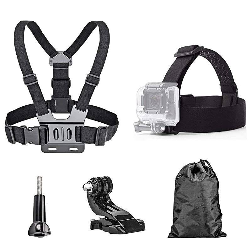 Action Camera Head Strap Chest Harness Belt Mount with Carrying Pouch Compatible with Gopro Hero 8 7 6/AKASO EK7000 Brave 4 V50/Crosstour 4k/Campark/DBPOWER/Dragon Touch Waterproof Camera
