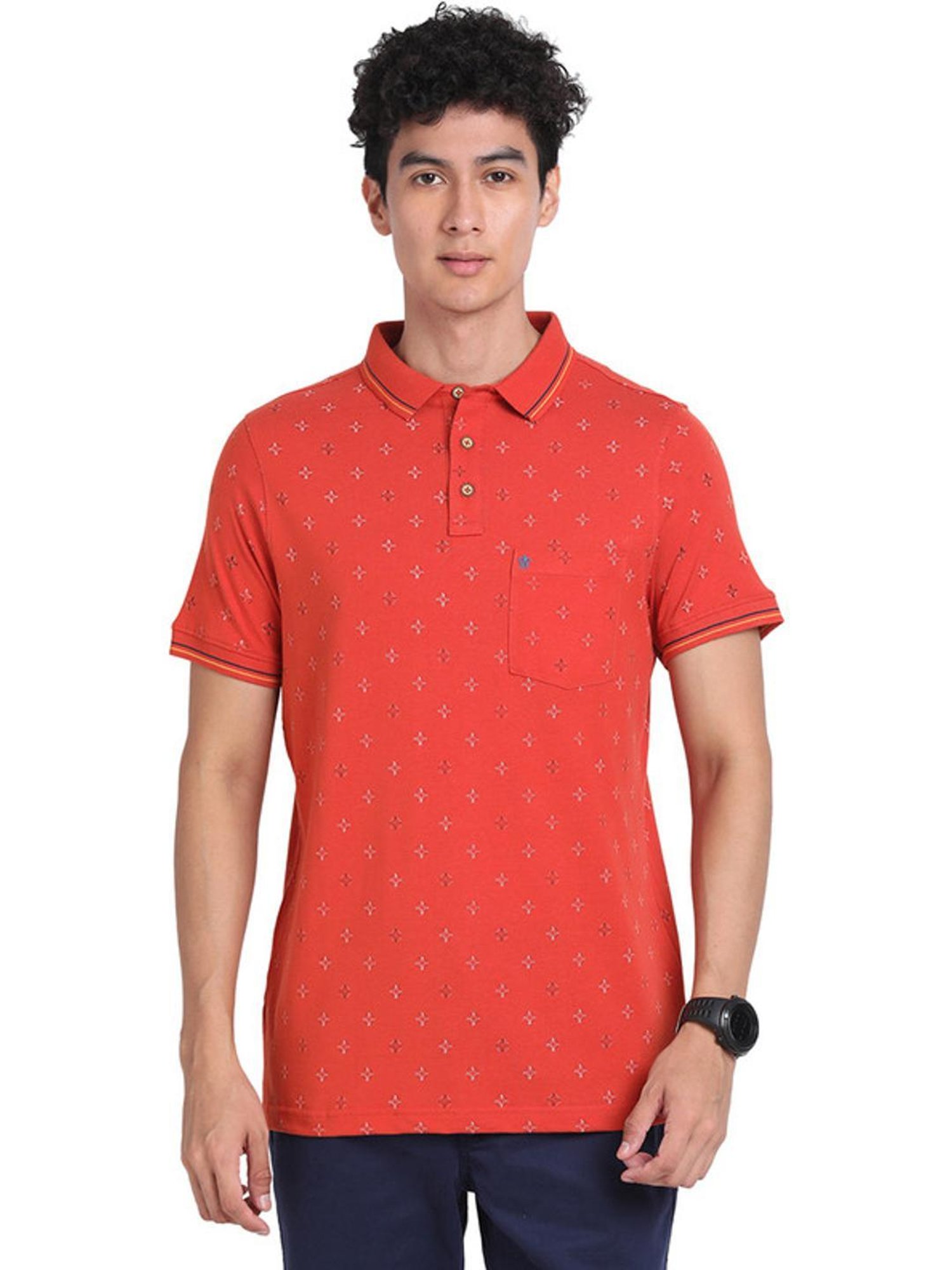 Turtle Red Cotton Slim Fit Printed Polo T-Shirts