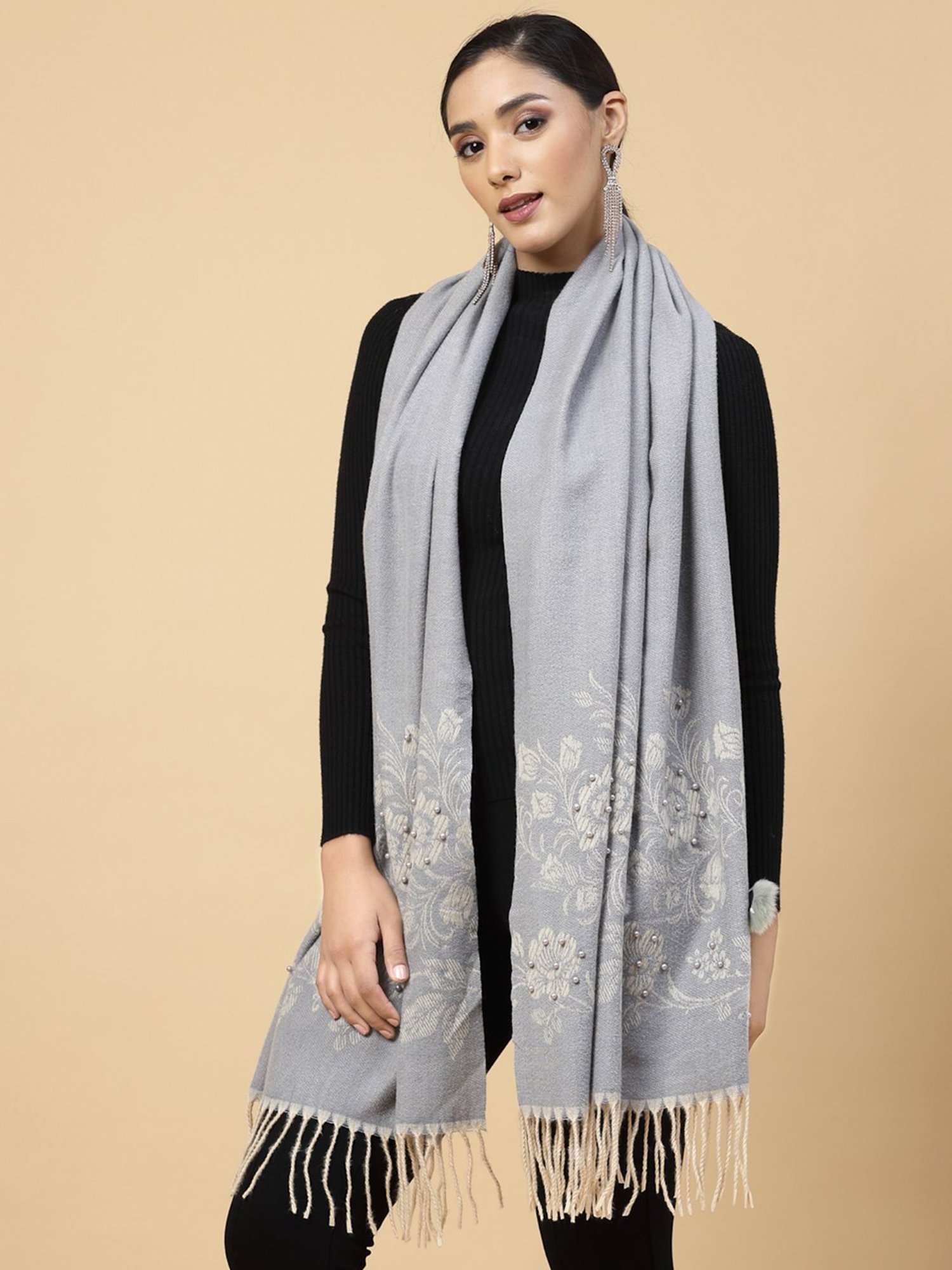 Mafadeny Grey Embellished Stole