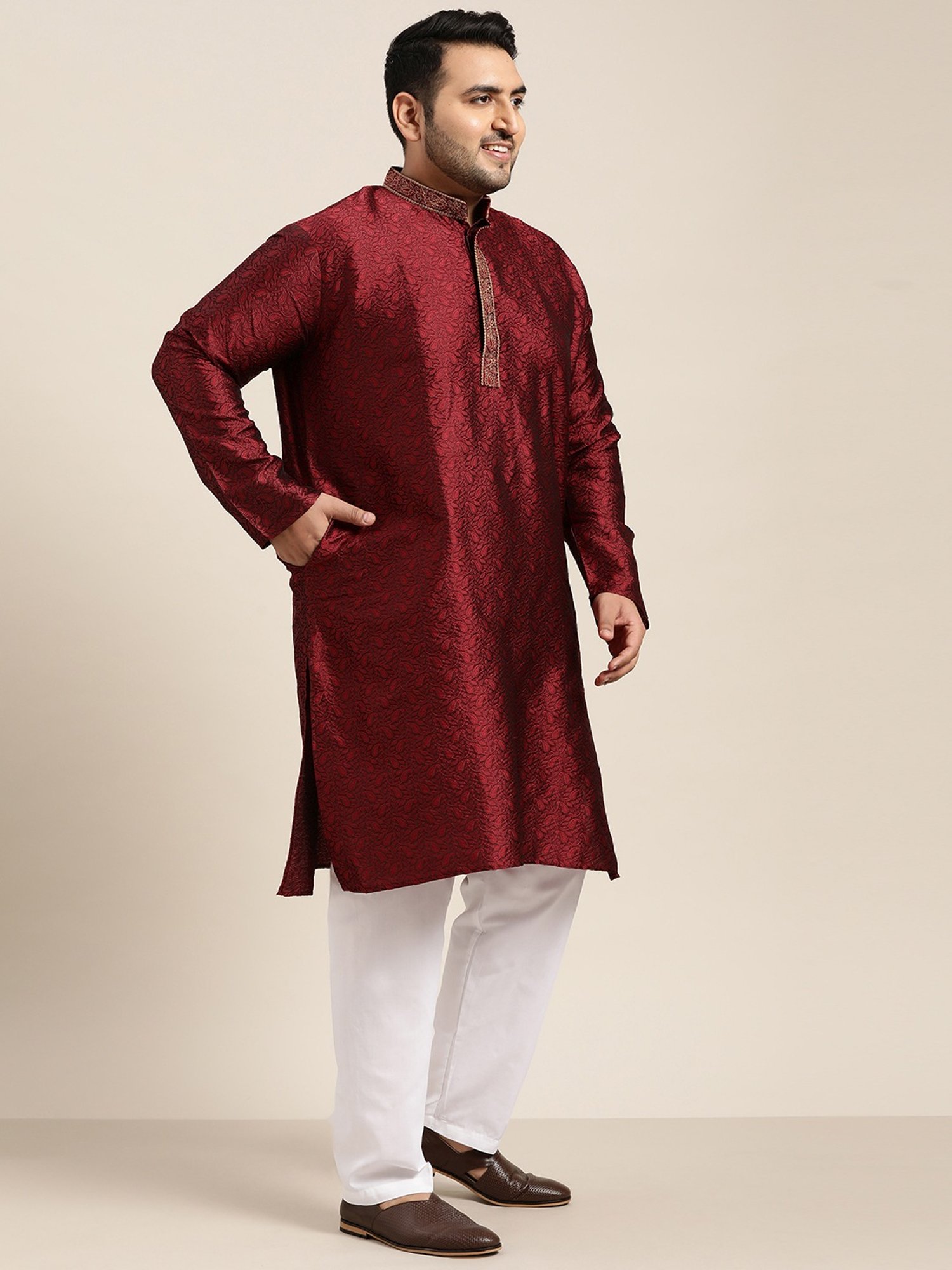 Sojanya Maroon Pure Cotton Regular fit Embroidery Kurta Set