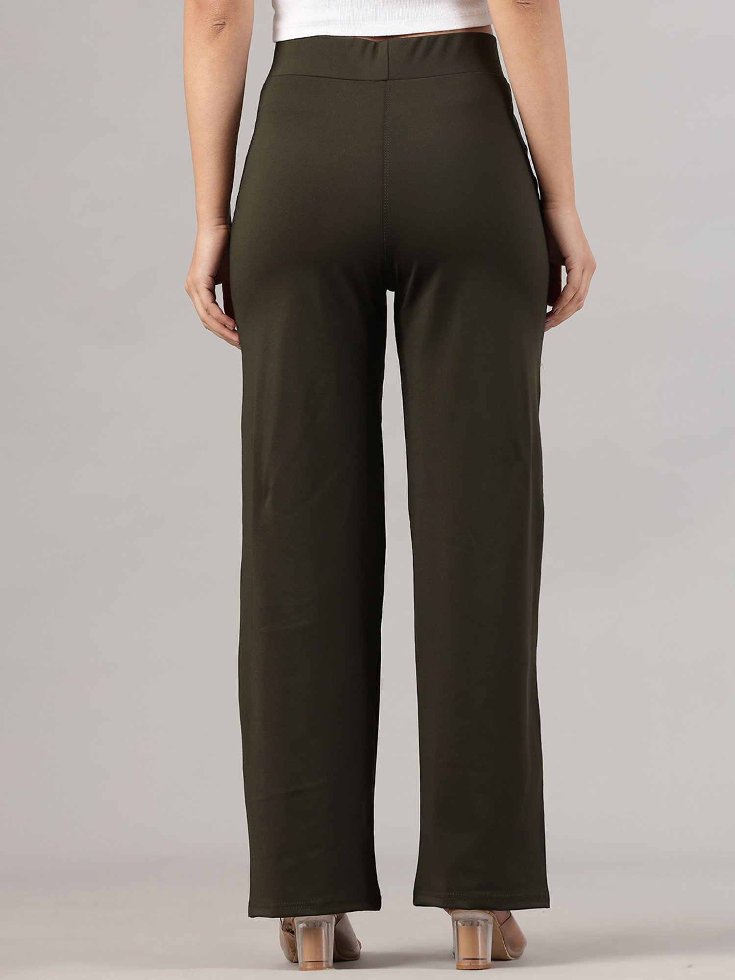 FITHUB Olive Relaxed Fit High Rise Trousers