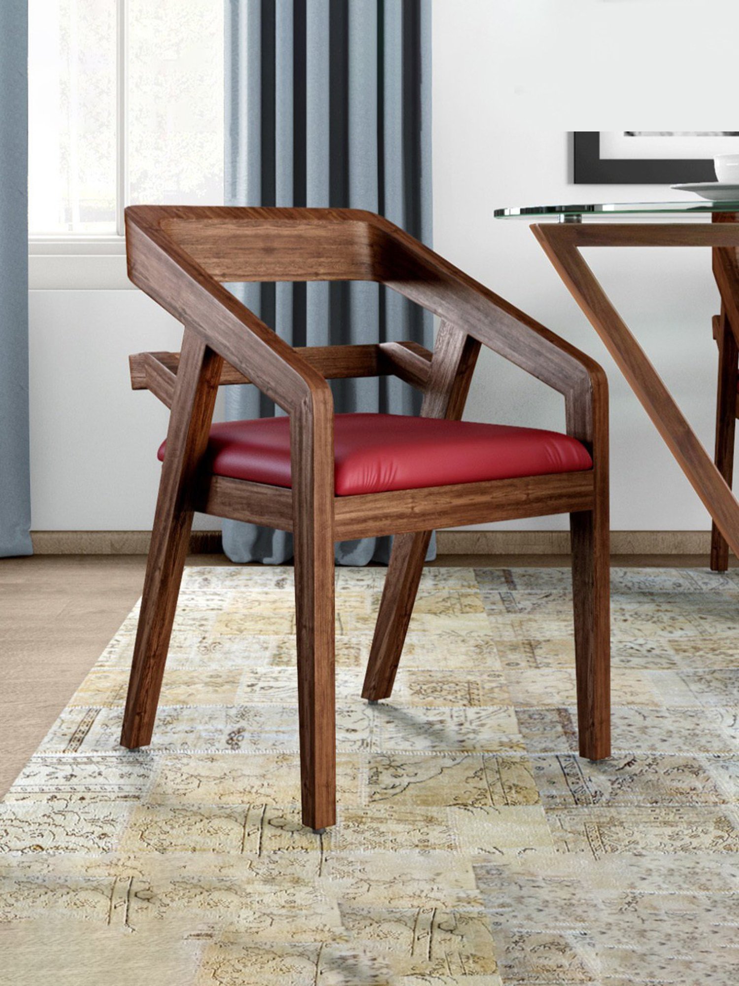 Durian Amelia Burgundy Solid Wood & Premium Leatherette Dining Chair in Red Finish